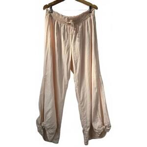 Light Pink Elastic Waist Genie/Boho Style Pants with Drawstring & Slit